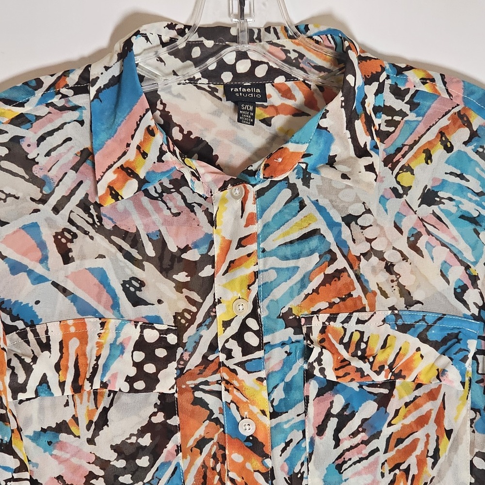 Rafaella Top Womens Small Multicolor Butterfly Monarch Art to Wear Button Up S